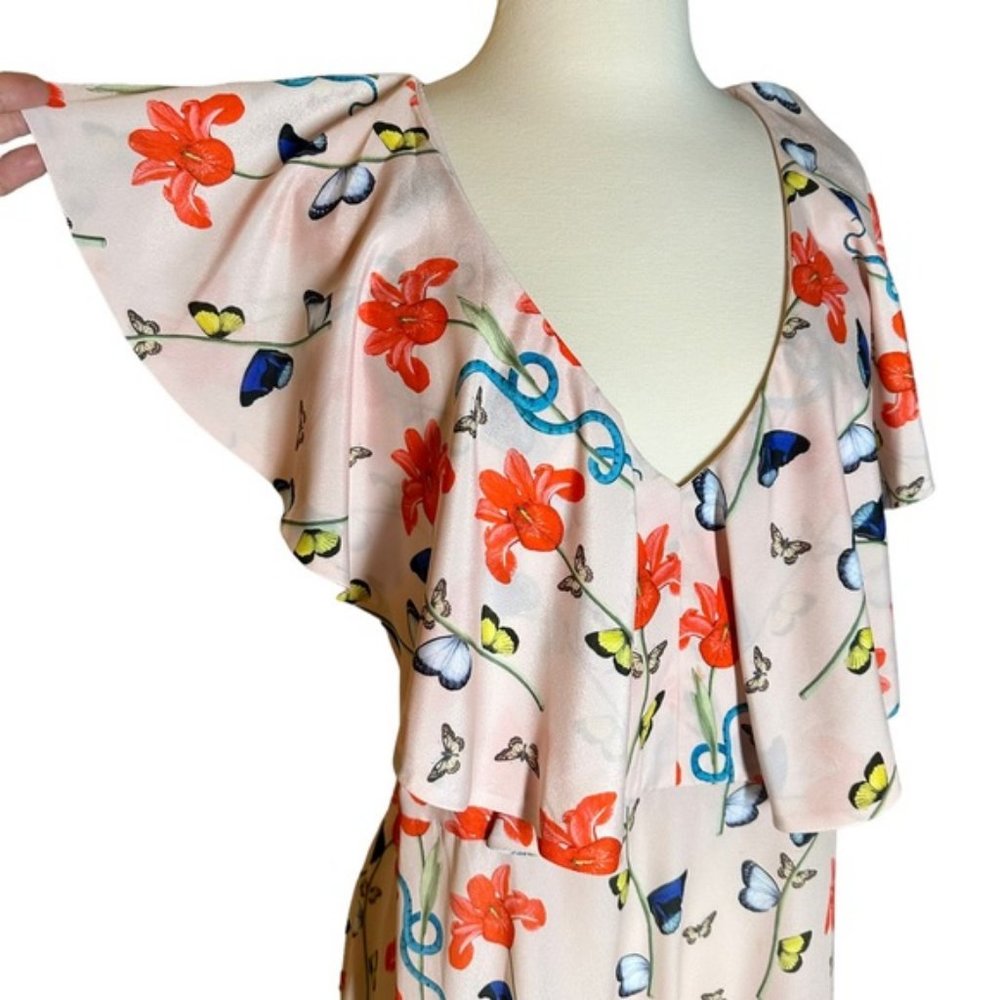 BORGO DE NOR Women's Pink Butterfly Print Ruffle Maxi Dress Size 12 - Picture 14 of 15